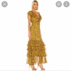 Floral Yellow Ruffle Tiered Maxi Gown Dress